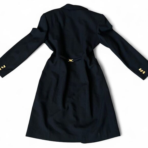 Black Vintage 80’s/90s Double-Breasted Wool Blazer Dress W/ Gold Button Accents - Picture 3 of 8